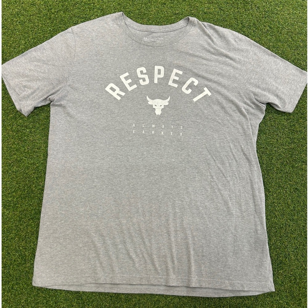 Under Armour Project Rock Mens XL Grey Respect Always Earned T-Shirt HeatGear